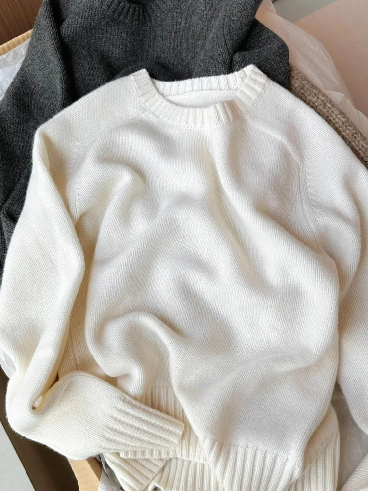 

Korean Sweet Style New Knit Tops Women Vintage Elegant Long Sleeve Knitting Pullovers O-neck Fashion Solid Loose Warm Sweaters