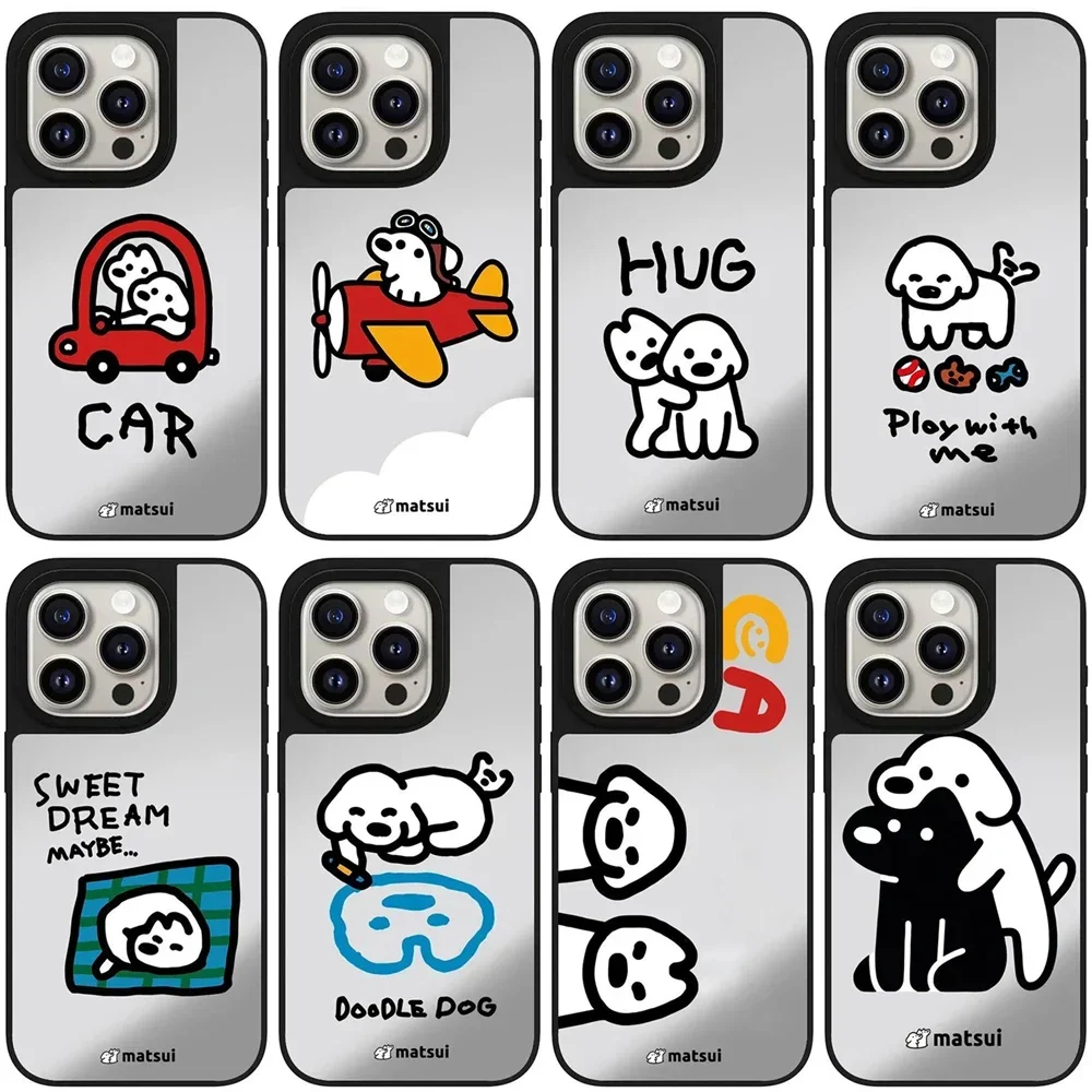 

Cartoon White Dog Friend Magnetic Mirror Surface Phone Case Cover for IPhone 12 13 14 15 16 Pro Max Case