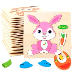 15x15cm Puzzle in legno per bambini gioco da tavolo Cartoon Animal 3d Puzzle Montessori Educational Learning giocattoli in legno per bambini