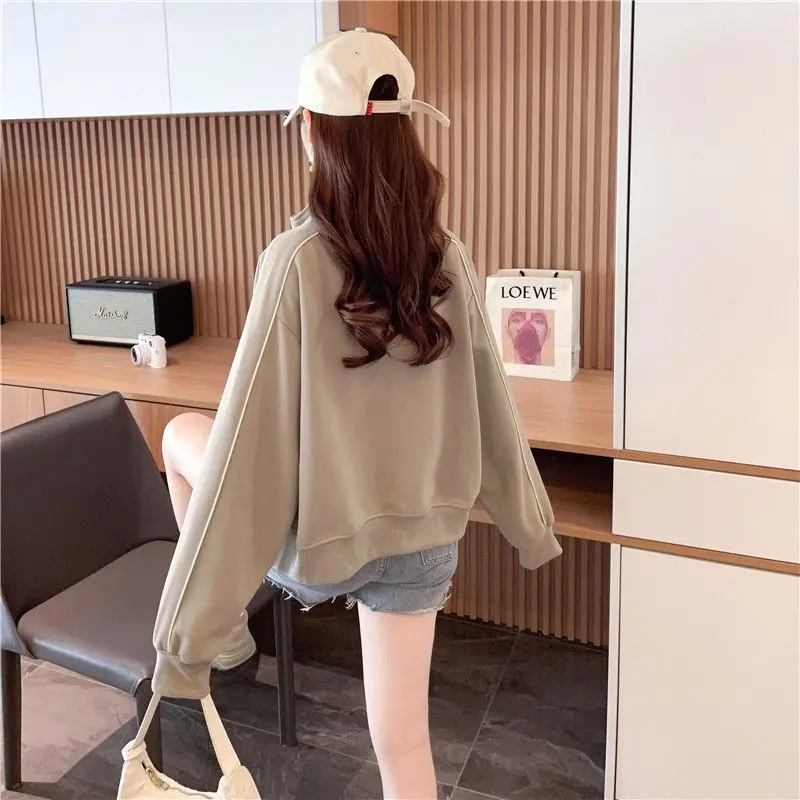 Fashion Stand Collar Zipper Embroidery Sweatshirts Female Clothing 2024 Autumn Winter New Loose Korean Tops Casual Sweatshirts