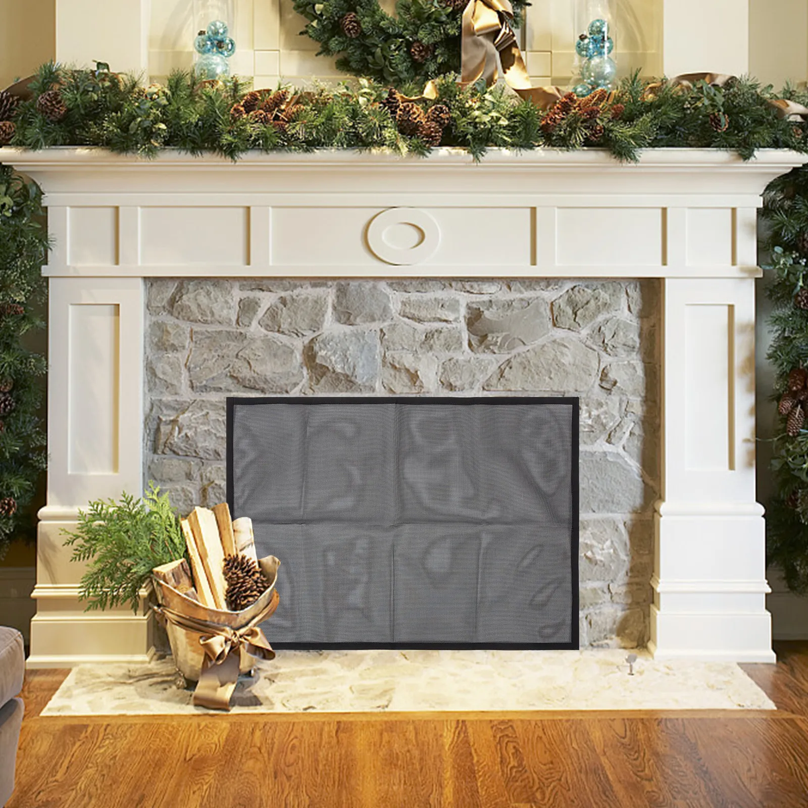 1Set Fireplace Protective Screen Mesh Spark Guard Black PVC Fine Mesh Panel for Hearth Safety Carpet Floor Protection