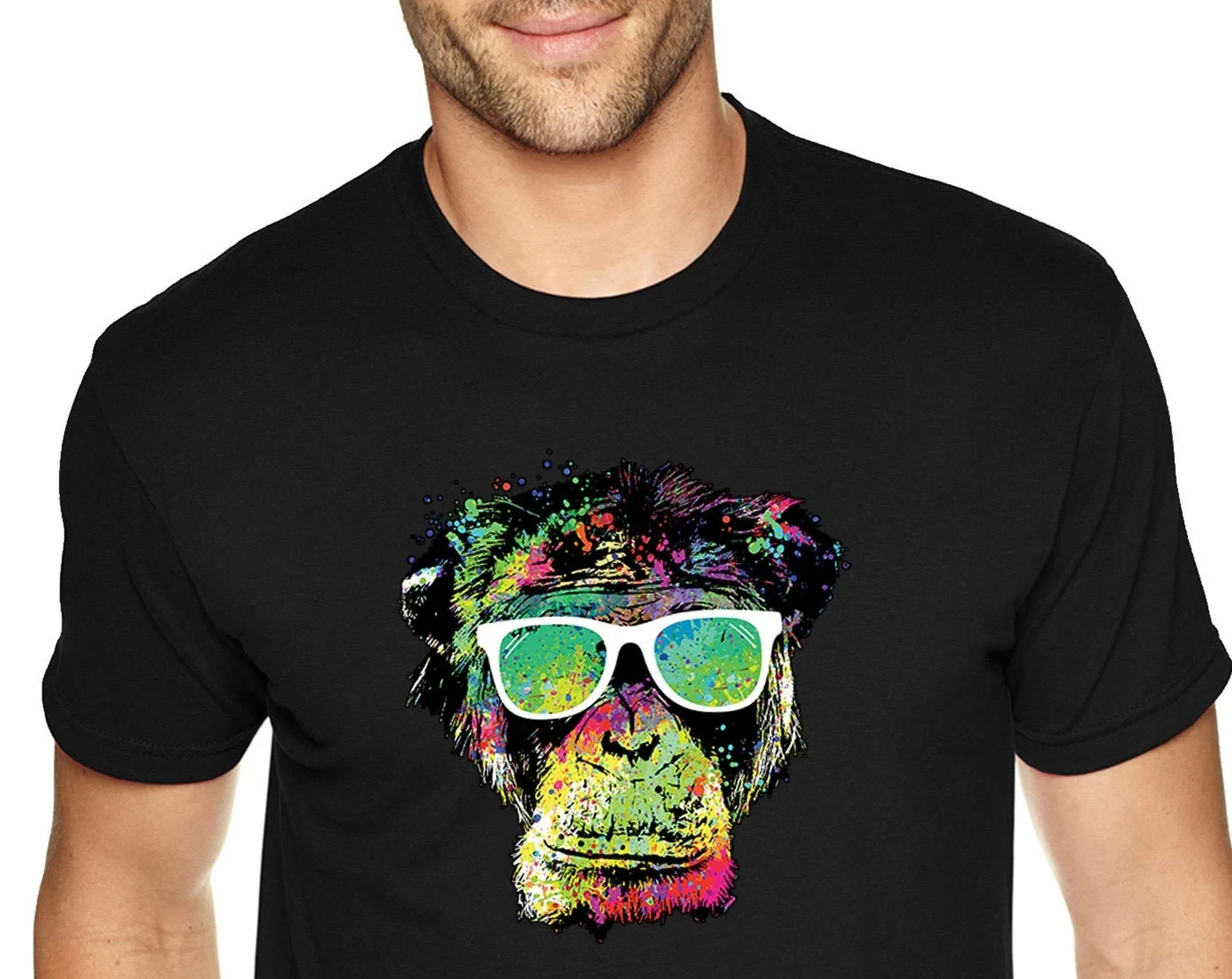 T-shirt col rond pour hommes, lunettes de singe non, singe, chimpanz, gorille, primate, teinture par nouage, Animal sauvage, Jungle, Zoo, africain