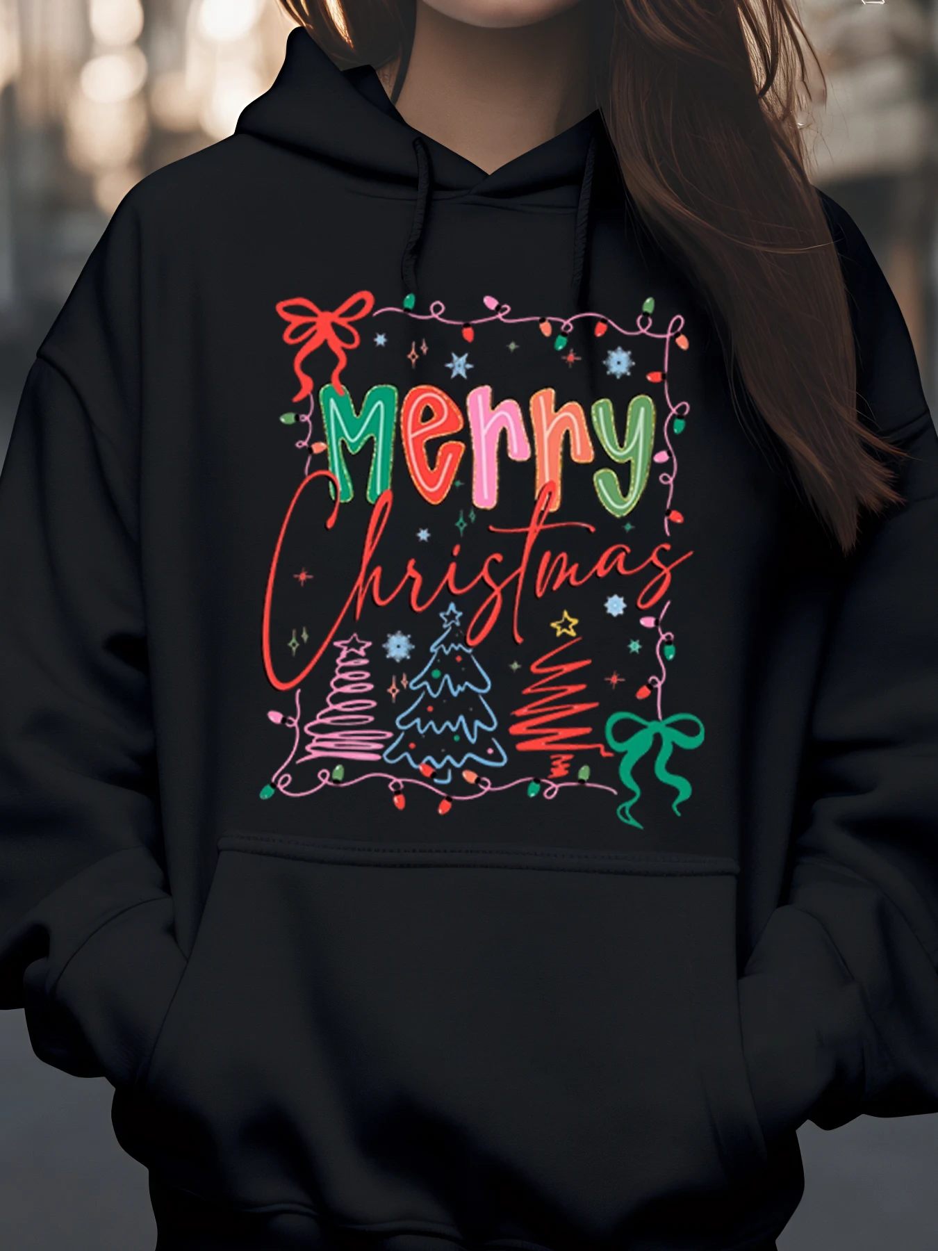 

Толстовка с капюшоном с рождественским принтом, праздничная праздничная одежда, женский повседневный наряд