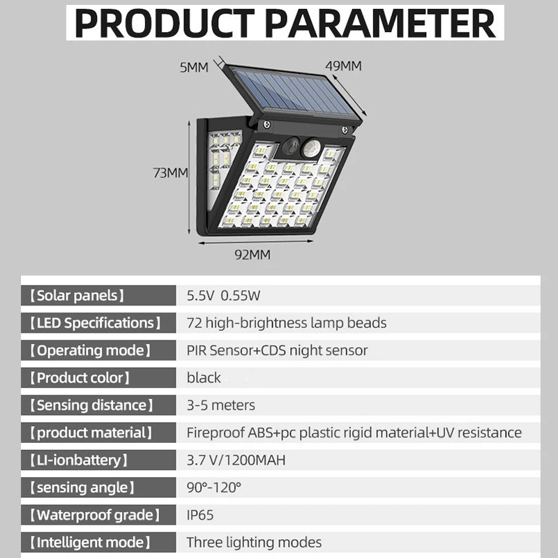 3 MODE LED Solar Light PIR Motion Sensor Light Control LED Lighting Outdoor Waterproof  Solar Wall Light