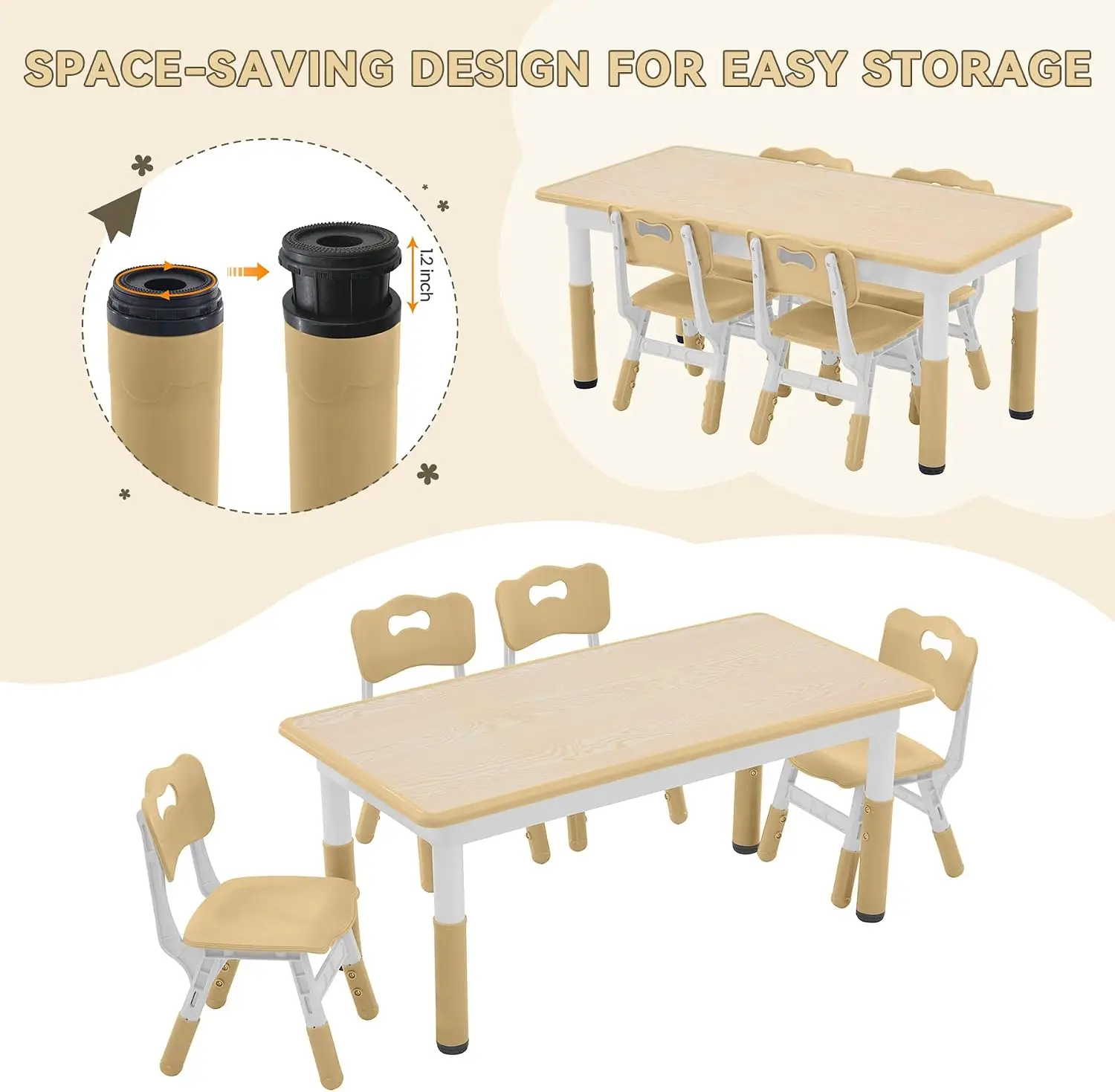 Kids Study Table and Chairs Set, Height Adjustable Toddler Table and Chair Set for Kids Ages 3-8, Graffiti Desktop image 3