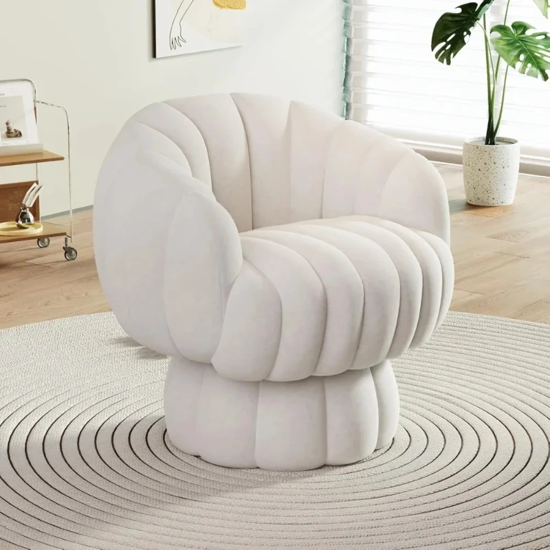 Mid Century Modern 360 Degree Barrel Swivel Accent Sofa Chair,Velvet Fabric Wide Upholstered Pumpkin Reading Chair, Armchair