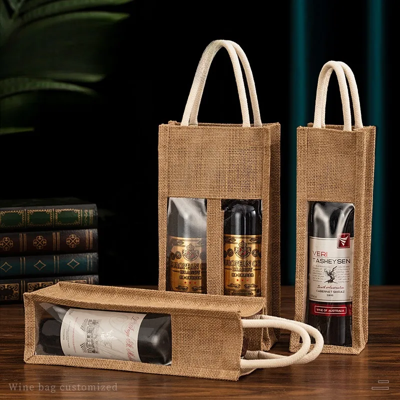 Red Wine Handbag Wine Gift Box with Window Single Double Bottle Champagne Package Bags Wedding Favors for Guests
