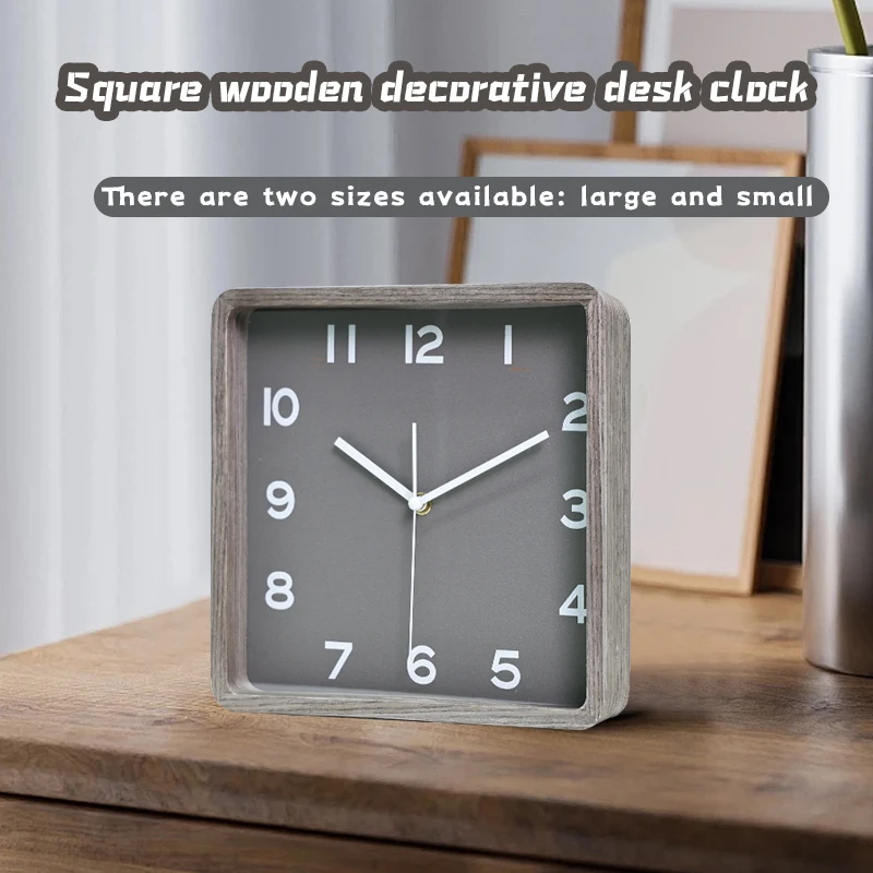 1pc Rustic Wooden Square Desk Clock, Modern Simple Solid Wood Home Decor, 9in/7.48in Wall Mountable & Tabletop Display Timepiece