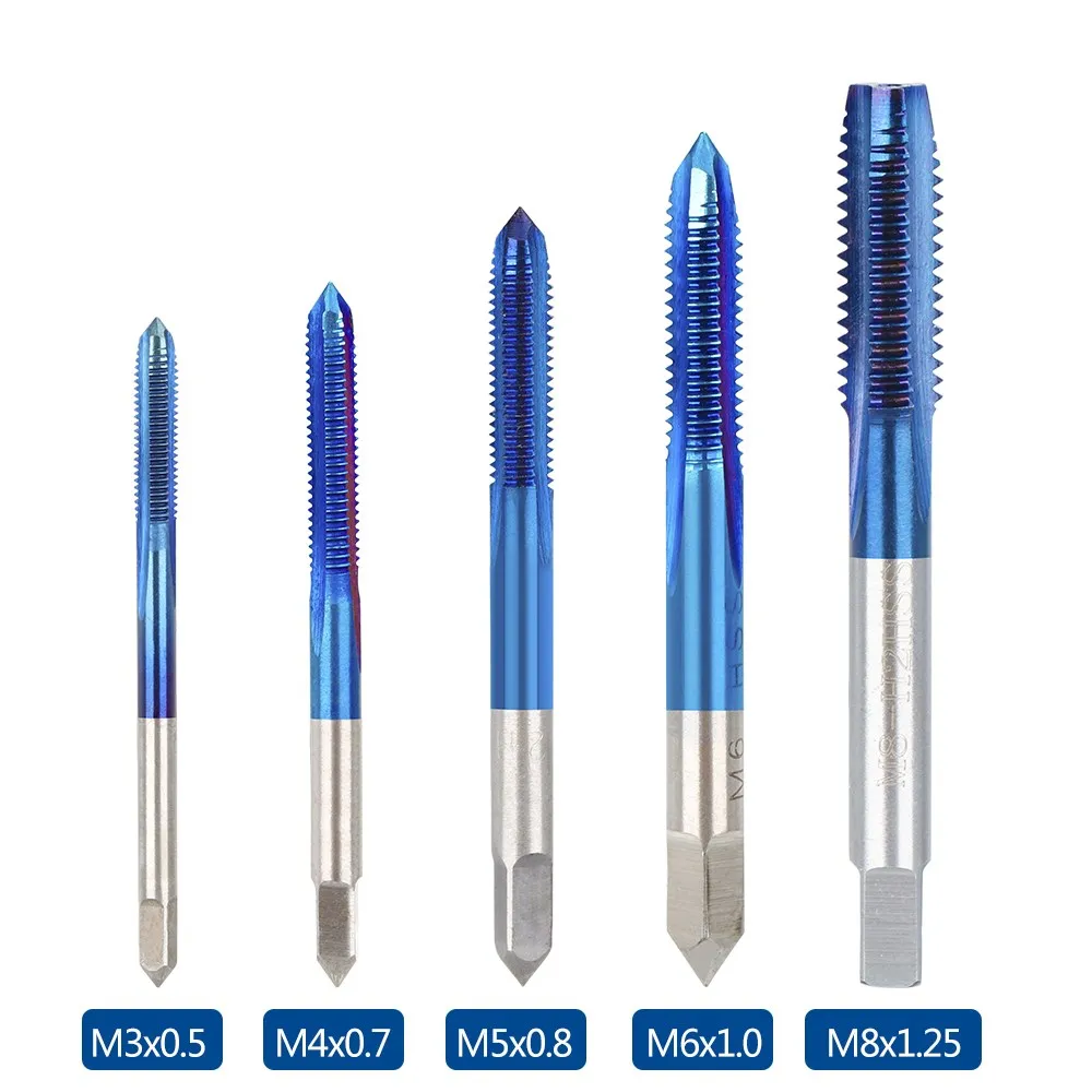 XACN Mini Metric Thread Tap Machine Tap M3 M4 M5 M6 M8 Right Hand Nano Blue Coated HSS Straight Flute Tap Drill Hand Tools