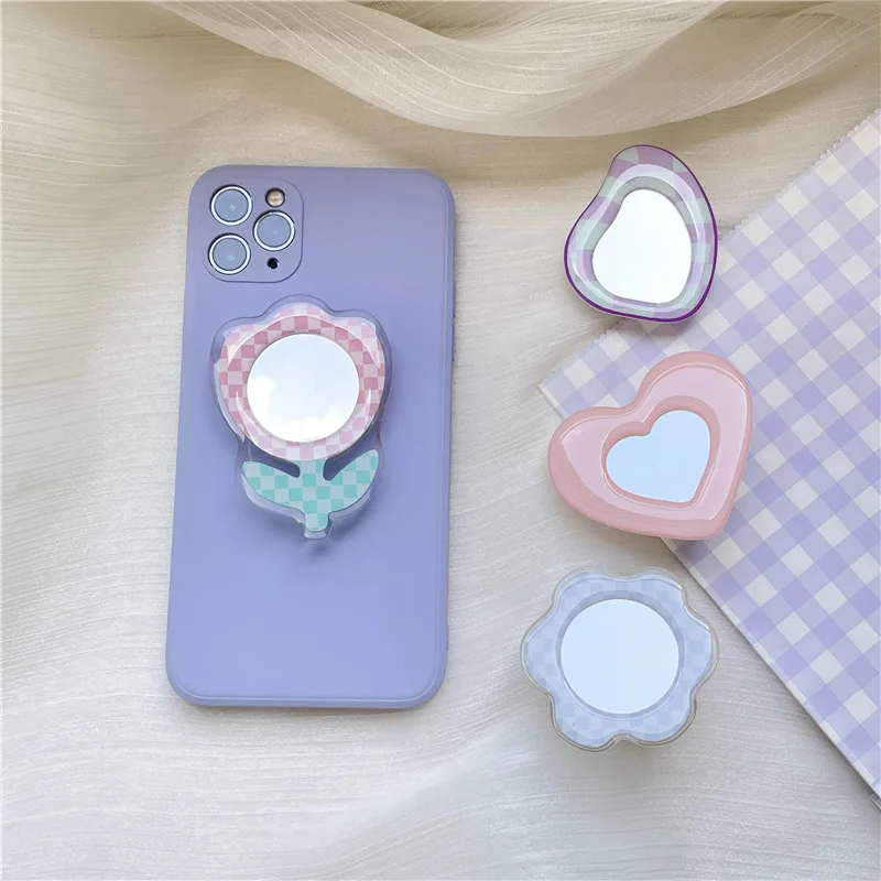 Mirror Tulip Flower Love Heart Grip Tok Mobile Phone Holder Stand Griptok for Iphone 15 ProMax Samsung Support Foldable Bracket