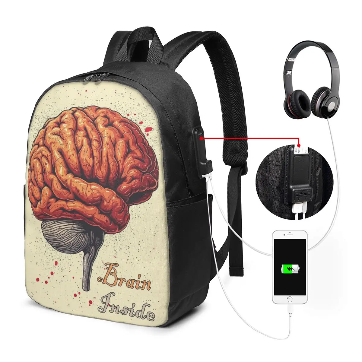 Realistic Brain Anatomy Design Backpack Travel Notebook Bag Computer College Student School Bag Laptop Shoulder Bags Men Women