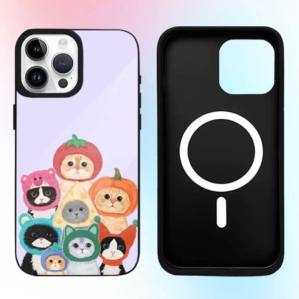Coque de téléphone à motif de chat de dessin animé, couleur mignonne, tendance, pour iPhone17,16,15,14,13,12,11 Plus,Pro Max, charge sans fil magnétique Magsafe
