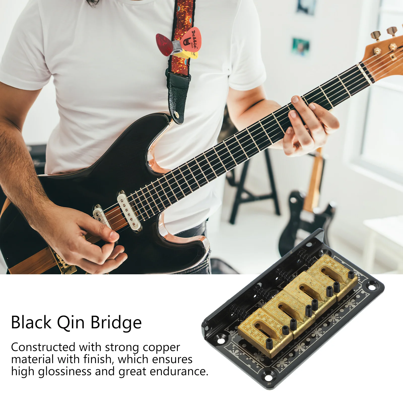 

4 String Vintage Fixed Hard-Tail Bridge Tailpiece Top-Loading Design Adjustable Saddles Repair Replacement for 4 String Cigar