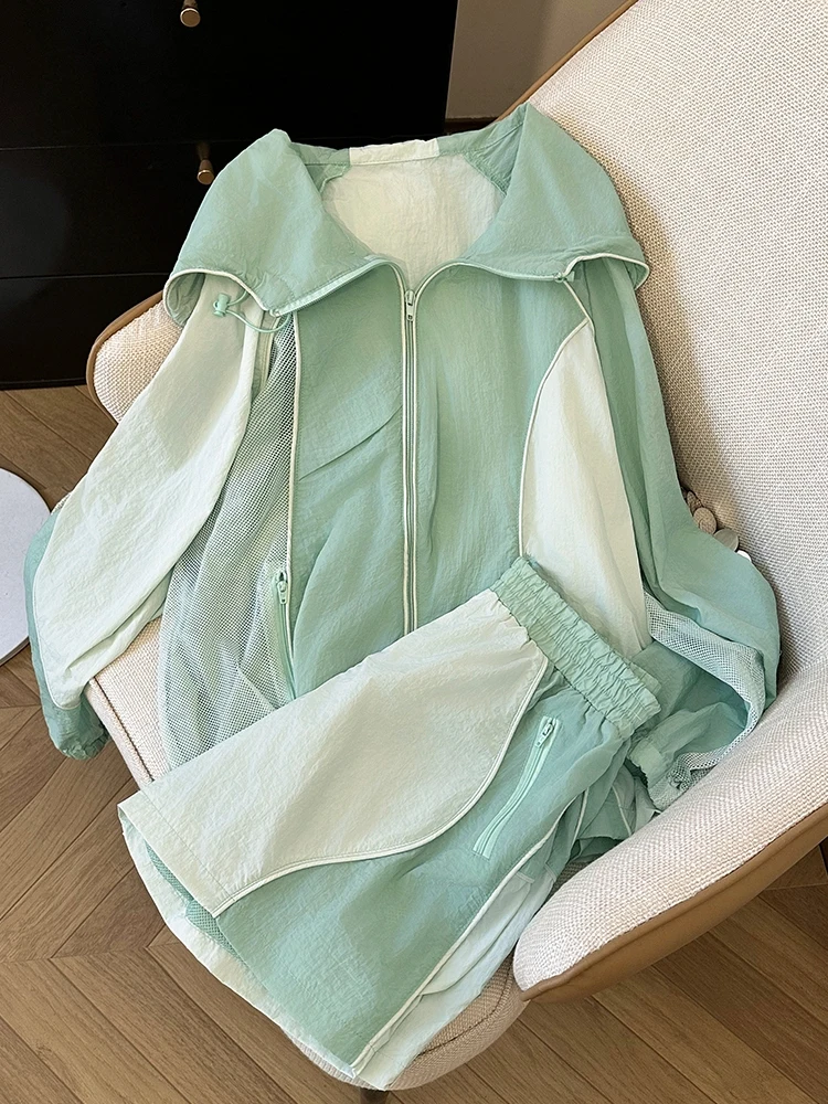 

Повседневный комплект Sweet Salt Series Spor, летний высококачественный комплект из двух предметов с капюшоном и защитой от солнца