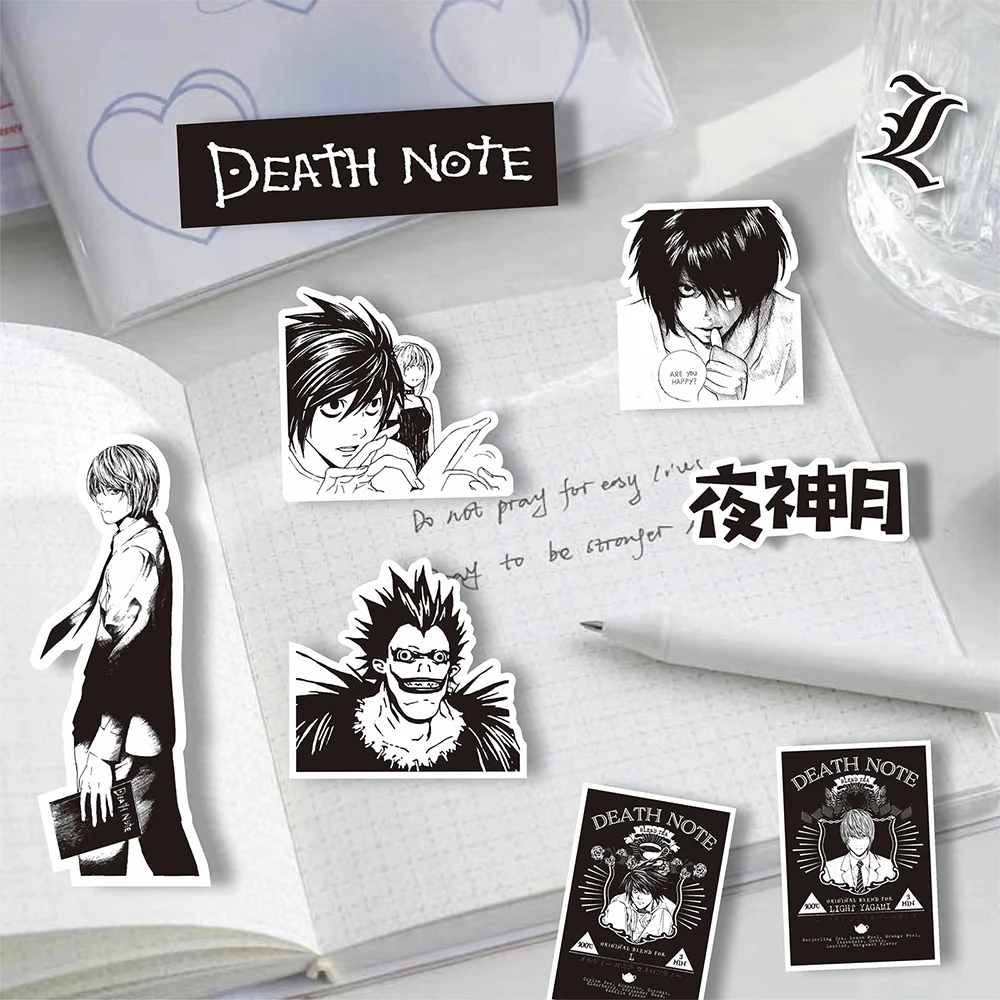 10/30/65 шт. аниме черно-белые наклейки в стиле граффити «DEATH NOTE», наклейки на ноутбук, мотоцикл, телефон, чемодан, автомобиль, крутые декоративные наклейки, детская игрушка