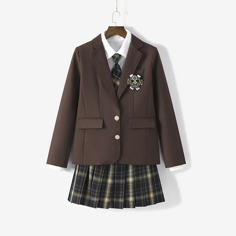 Women Spring Autumn Solid Color Beige Navy Suits Blazer Long Sleeve Jackets Coats Outwear JK School Uniform Students Clothes