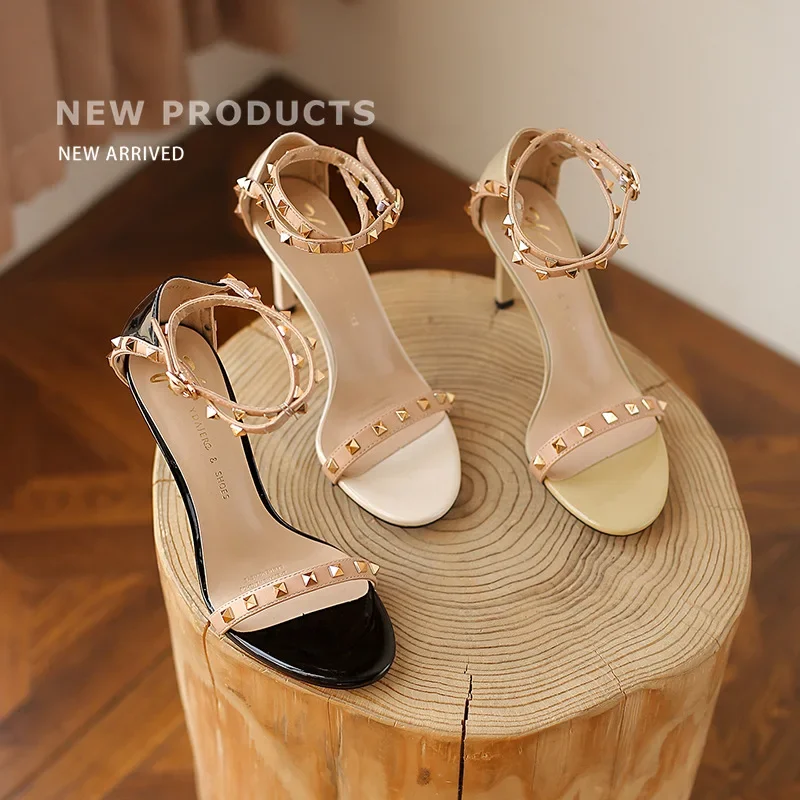 Women Elegant Xquisite Stiletto Sandals 2021 Summer New Style Rivet Open Toe Sexy Sandals Party Dress Fashion Single Shoes Women