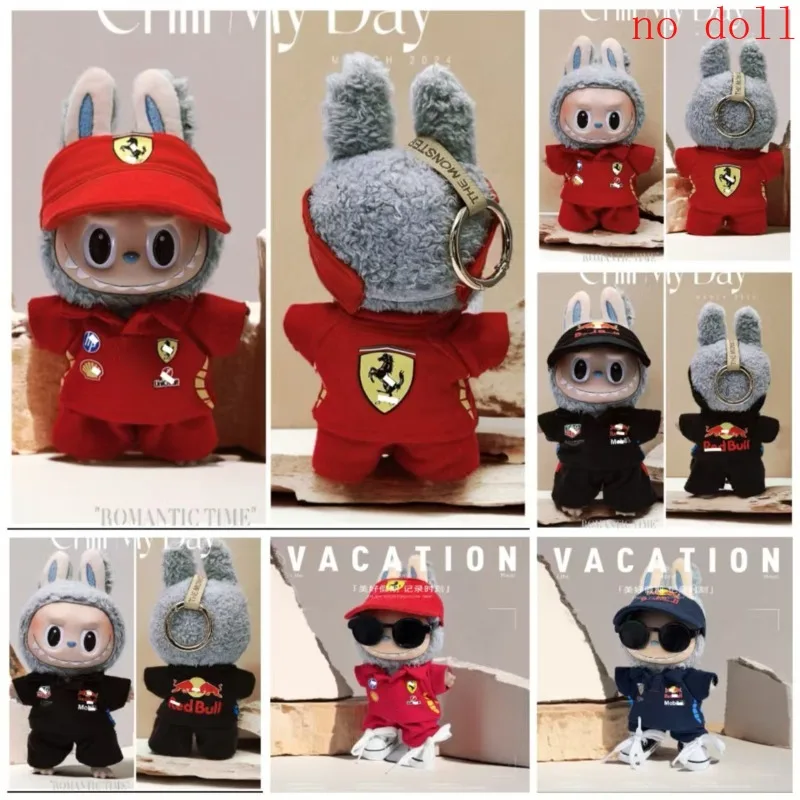 

Only Clothes for Labubu Fashion Classics Red Black F1 Racing Suit Set Pendants Outfits Labubu Outfits Accessories Without Dolls