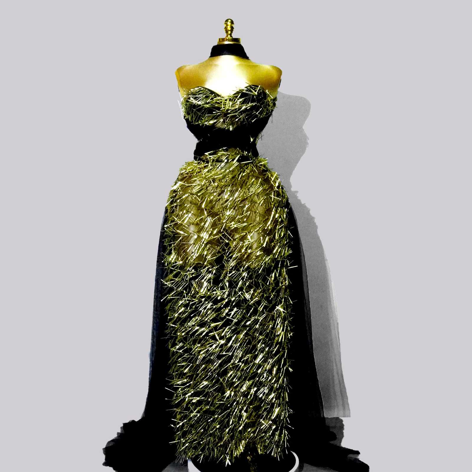 

Glitter Gold Rivet High Split Backless Black Long Dresses Birthday Photoshoot Singer Stage Show Drag Queen Outfit Evening Party