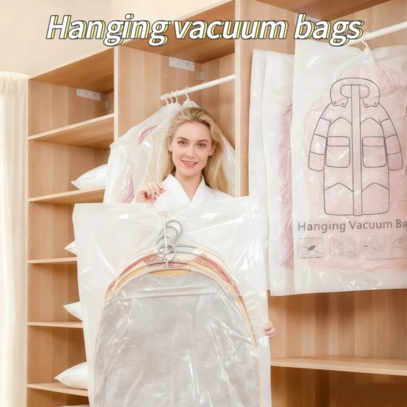 Kleiderschrank zum Aufhängen, Vakuum-Kompressionsbeutel für Luftabsaugung, Daunenjacke, Kleidung, Aufbewahrungstasche, feuchtigkeitsbeständig, staubdicht, versiegelter Beutel
