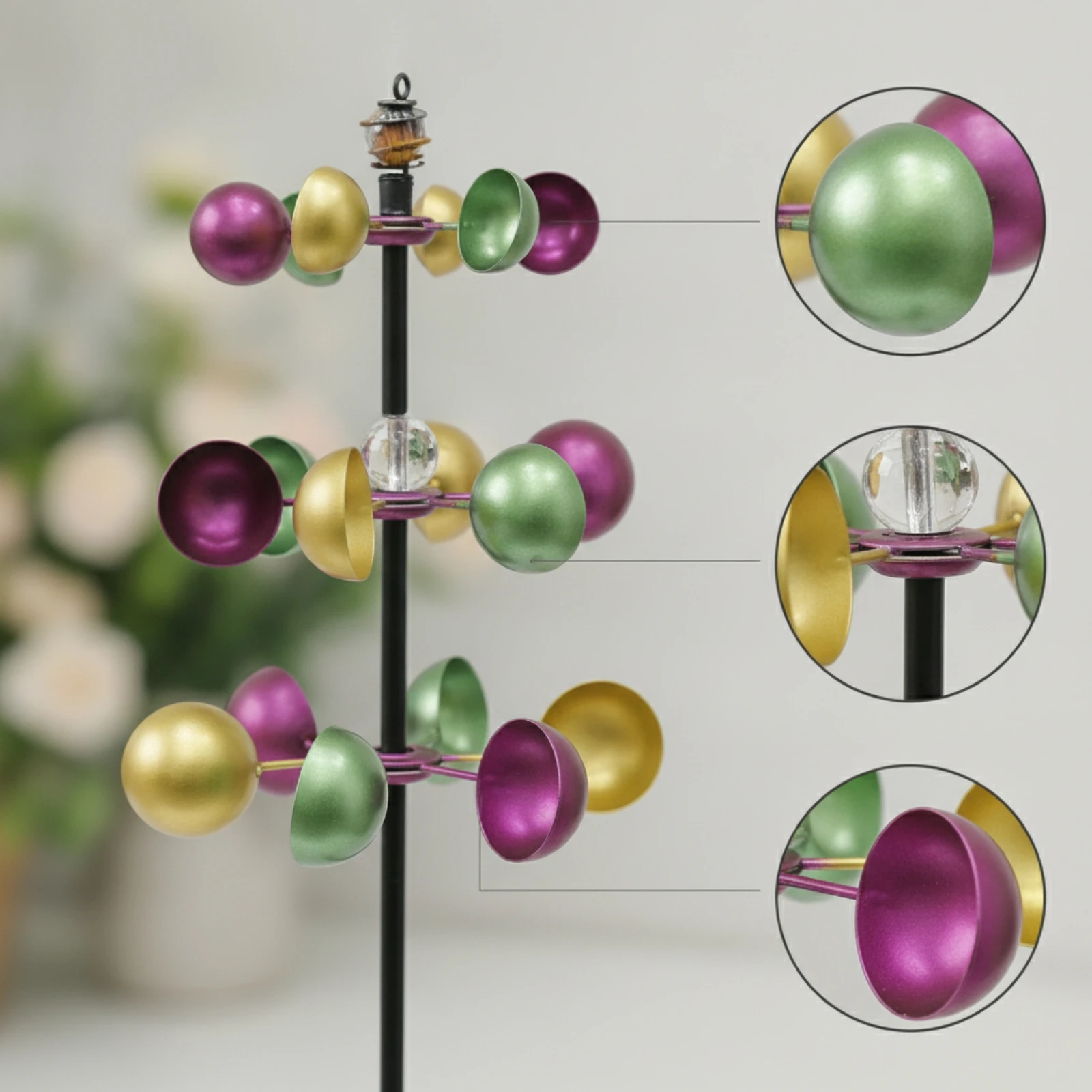 Three-Tier Wind Rotator Colorful Garden Rotator with Stake Kinetic Sculpture Outdoor Decor Decorative for Homeowners, Lawn