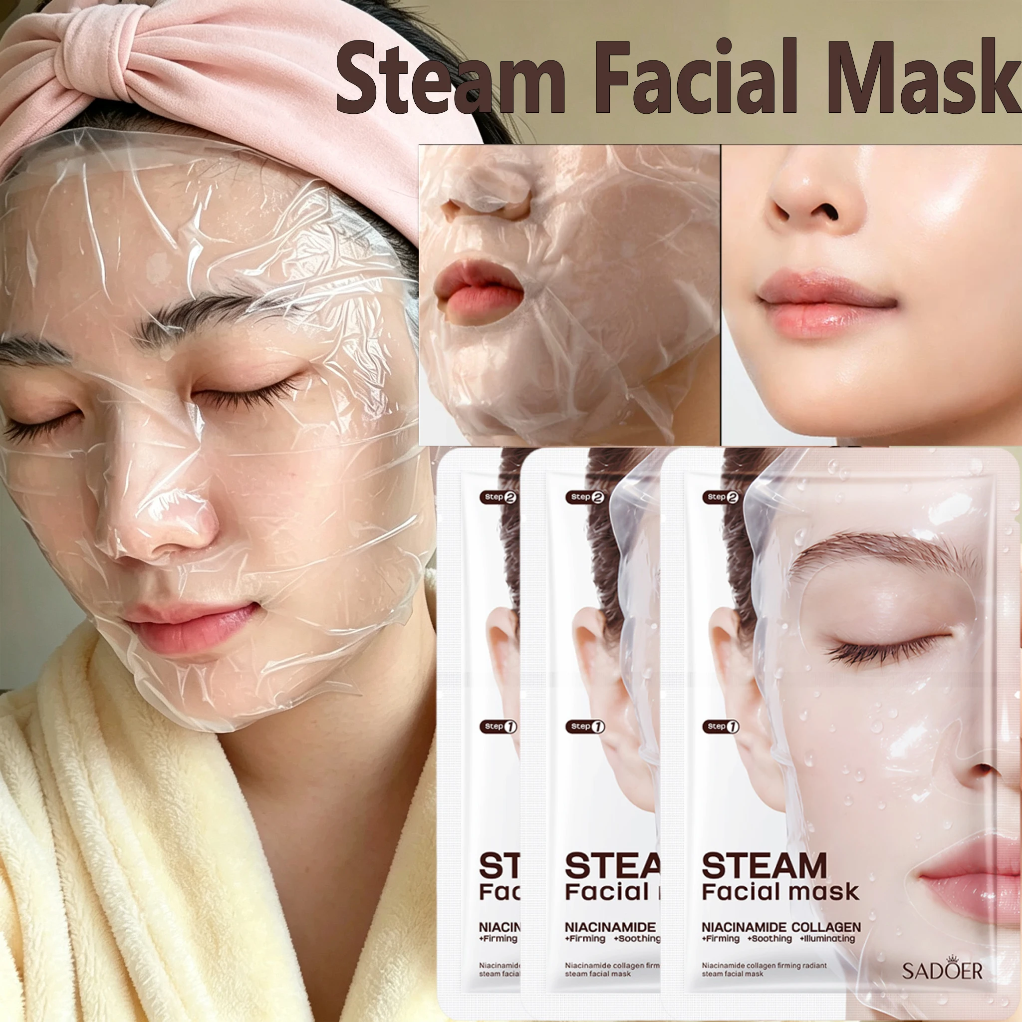 Collagen Steam Facial Mask Hydrating Moisturizing Fade Face Fine Line Lift Firm Brighten Skin Nourishing Daily Facial Skin Care