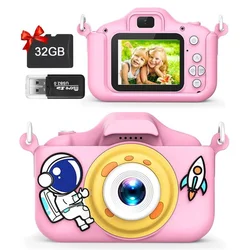 Kids Selfie Camera New Cartoon HD Kids Digital Video Cameras Toys with 32GB SD Card for Children Christmas Birthday Gifts