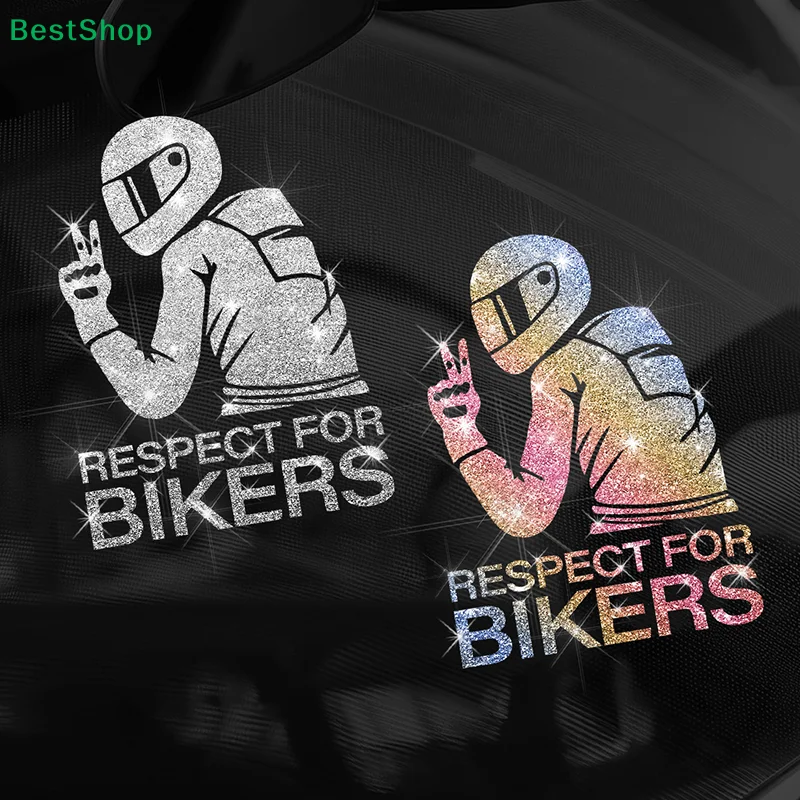 Glitter Respect For Bikers Removable Vinyl Stickers No Residue Bling Decals For Motorcycle Car Truck Van Laptop Wall