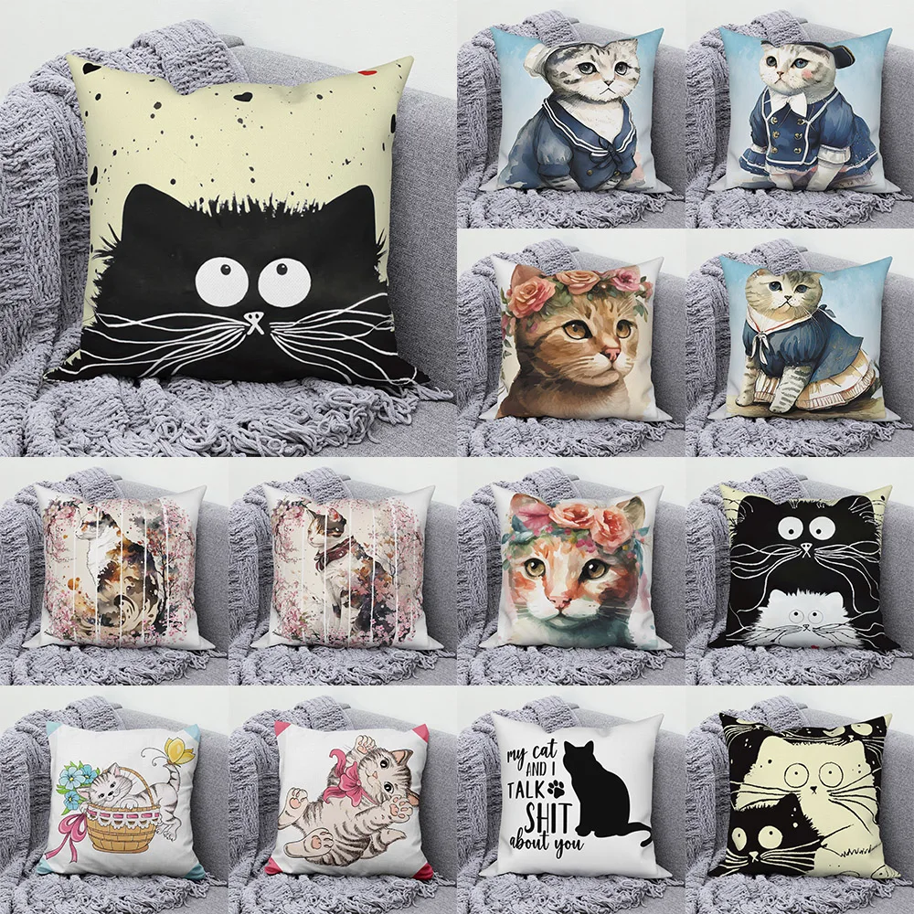 

Cute cat print pattern polyester cushion cover Modern home living room sofa decoration Throw pillow pillowcase