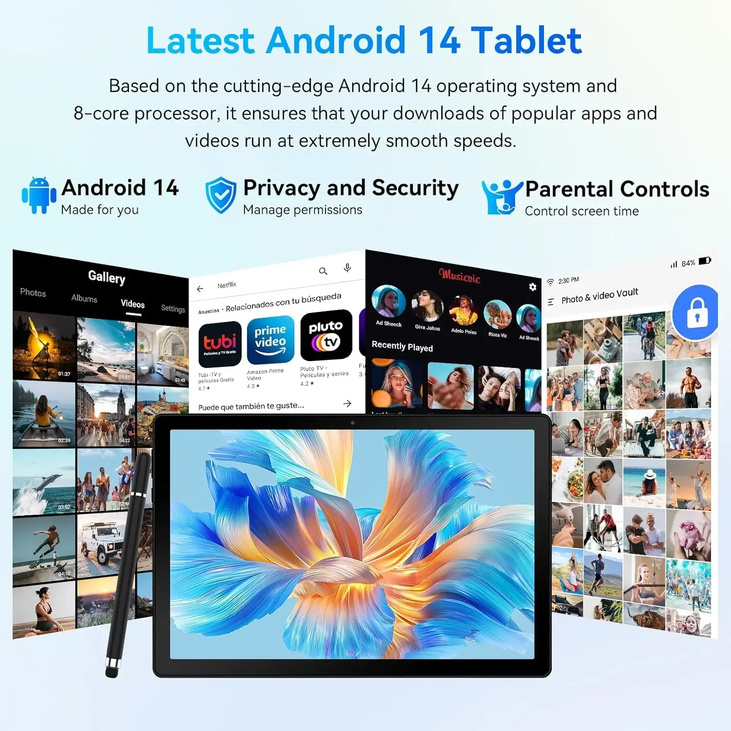 แท็บเล็ต 10.1 นิ้ว Android 14 RAM 12GB ROM 64GB Octa Core 5G WiFi กล้องคู่ พร้อมคีย์บอร์ด เมาส์ และเคส ชุดคอมพิวเตอร์แท็บเล็ต
