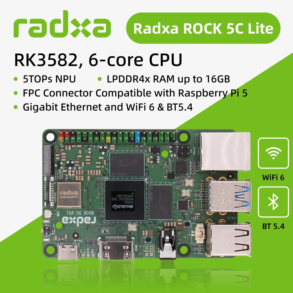 Radxa ROCK 5C RK3588S2, Radxa ROCK 5C Lite RK3582, Single Board ComputerNew