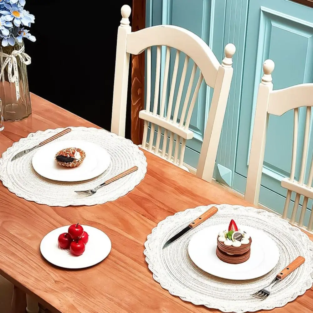 Tableware Pads Round Woven Placemats 18/30/38cm Nordic Style Insulation Mat Washable Non-Slip Braided Placemats Wedding