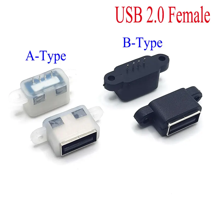 

5PCS Waterproof USB 2.0 Charging Data Tail Plug-in USB Built-in Interface Port Connector USB2.0 Plug Jack Socket