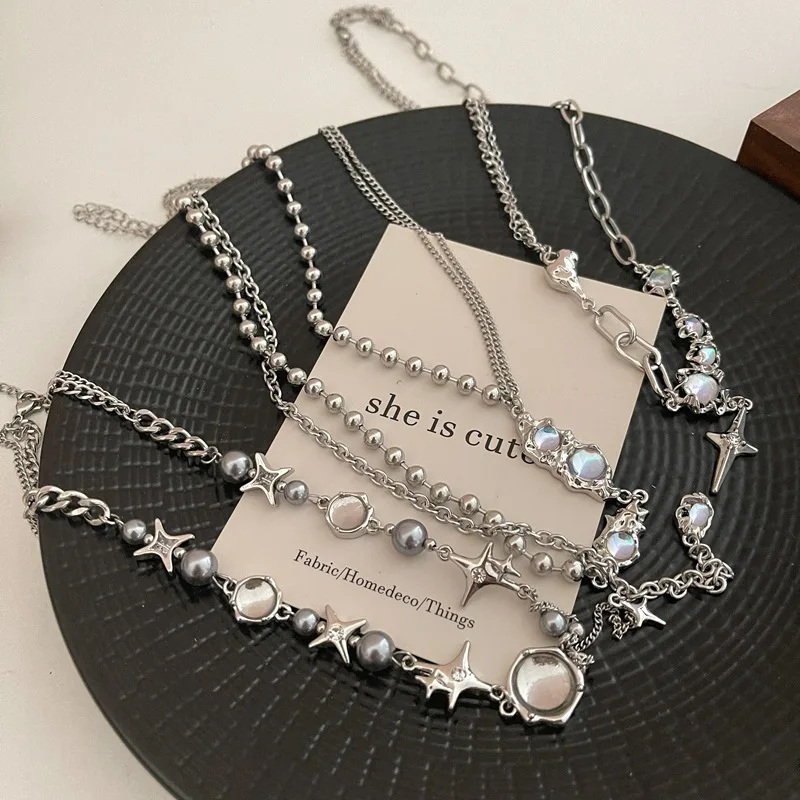 Funkelnde Mondlicht-Stein-Anhänger-Halskette für Frauen, Sternenlicht, unregelmäßige lange Quastenkette, Halsreifen, Accessoires, Modeschmuck – Detail 1