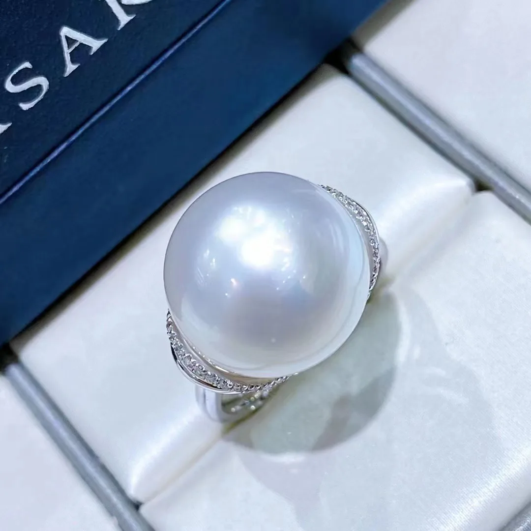 

Pearl Ring Fine Jewelry Solid 18K Gold Round 14.3mm Natural Ocean Sea Water Ausrtlian White Pearls Rings Japan Origin for Women