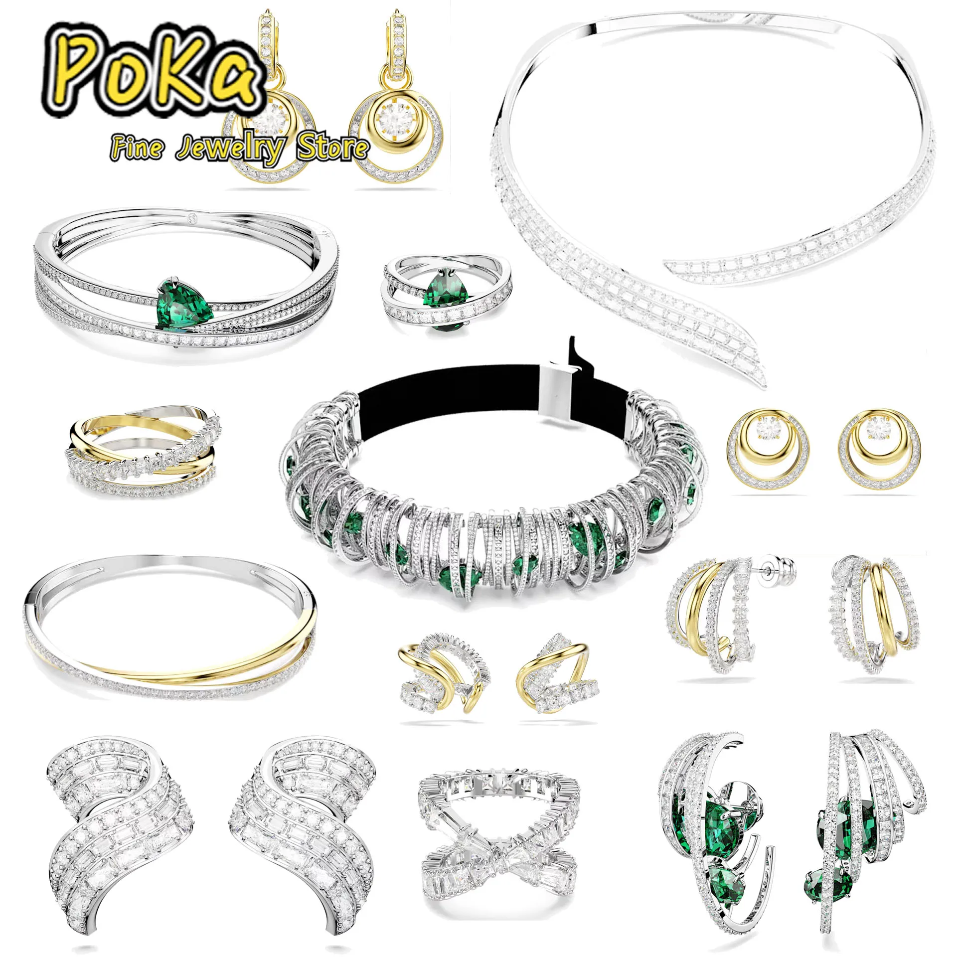 Original Spiral Shape Bracelet Earring High Quality Jewelry Necklace Track Setting and Prong Setting Decoration Clear Shiny Gift