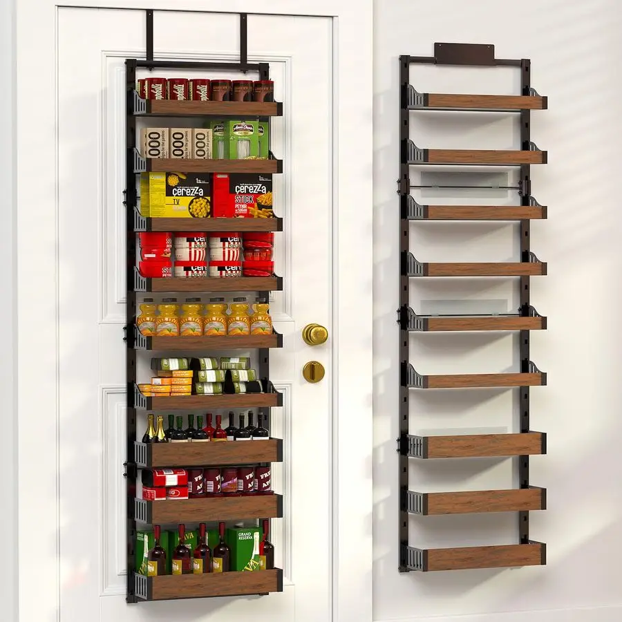 

Дверной органайзер для кладовой, организация и хранение кладовой с подвесной корзиной, 9-уровневая металлическая полка для специй, регулируемые полки для кухни