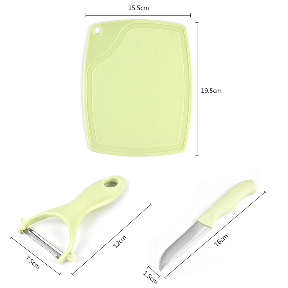 3PCS/Lot Stainless Steel Cutter Set Three Piece Set Wheat Straw Chopping Board Fruit Knife Peeler Combined Kitchen Tools