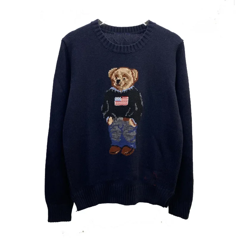 Teddybeer jacquard trui dames 2026, schattige cartoon print gebreide kleding, gezellige herfst winter trui