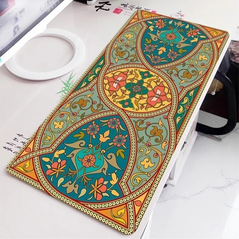 Persian Rubber Rug Mousepad Retro Style Carpet Pattern Cup Laptop PC Mouse Pad with Fring Office Table Decor Craft Table Mats