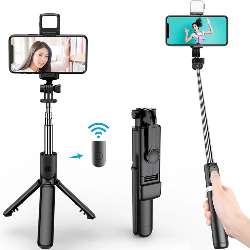 

Bluetooth Wireless Selfie Stick Tripod Stand with Light Remote Extendable Tripod for iPhone Mobile Phone Tiktok Live Streaming