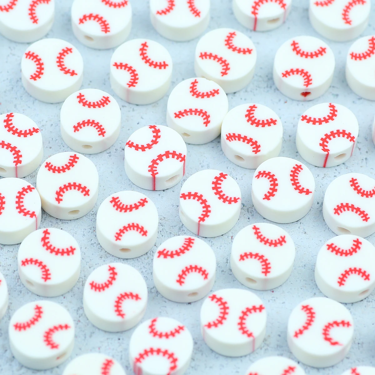 10mm Weiß Baseball Polymer Clay Perlen Spacer Lose Perlen Für Schmuck Machen Armband Handy Kette Ohrringe DIY Zubehör