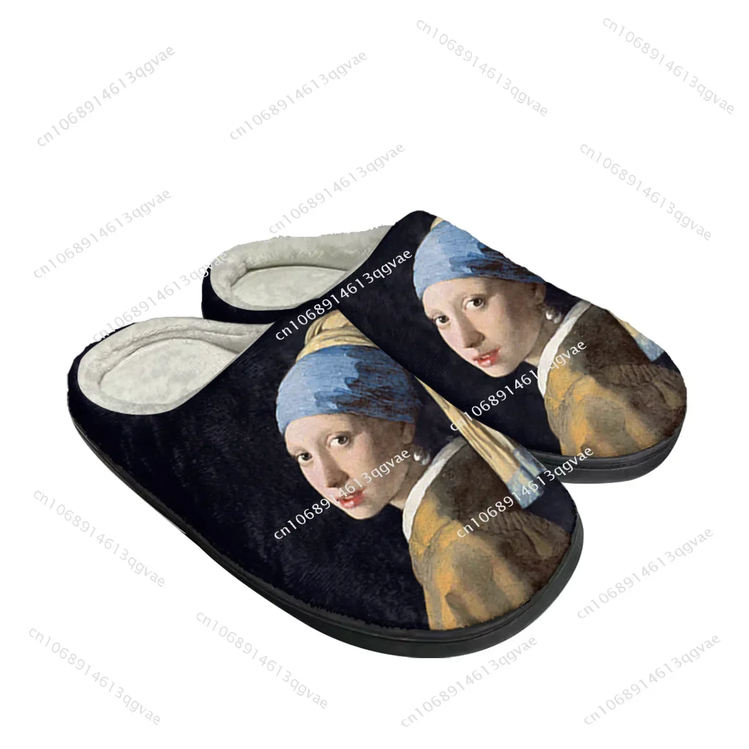 Girl with a Pearl Earring Home Cotton Slippers Mens Womens Plush Bedroom Keep Warm Shoes Thermal Indoor Slipper Customized Shoe