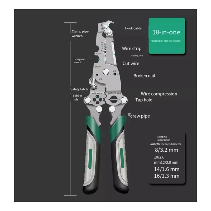 2025 Baru 18 In 1 Pengupas Kawat Lipat, Crimper dan Pengupas Lipat, Tang Pemotong Kabel Crimper Pengupas Kawat Multifungsi