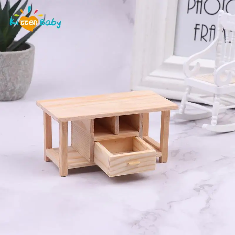 1 pçs casa de bonecas em miniatura mesa chá modelo diy móveis sala estar gabinete com gaveta decoração acessórios brinquedos