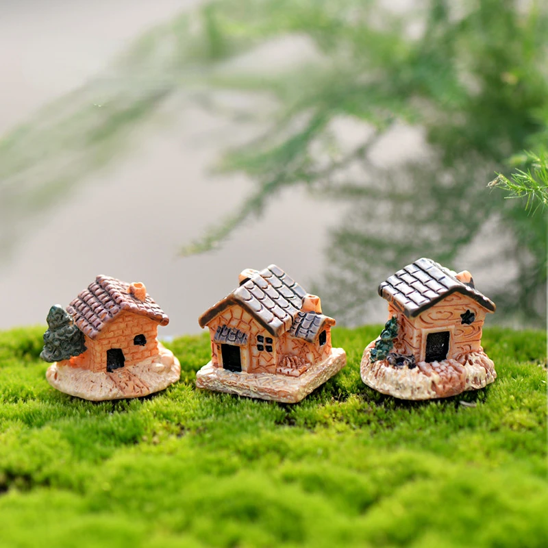 

Mini House Retro Building Miniatures Small Cottages Dollhouse Moss Terrarium Fairy Garden Ornament Accessories for Home Decor