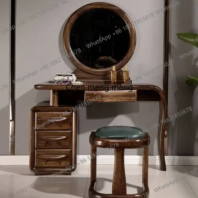 

Компактный черный туалетный столик с минималистичным дизайном, зеркалом и местом для хранения, деревянный органайзер для макияжа, модная мебель