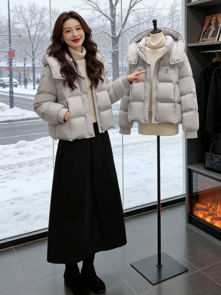 Warm Simple Versatile Hooded Cotton Jacket Women's Thickened Winter Outerwear Coat Korean Style Loose Fit Long Sleeve Zipper