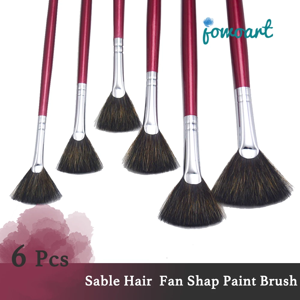 high-grade sable hair 6pcs/set fish tail fan shape Watercolor gouache acrylic paint pen artist oil painting brush art supplies