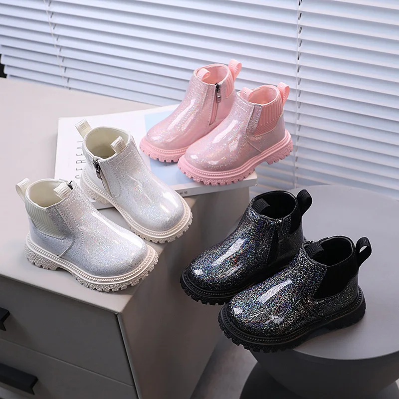 Nouvelles Bottes Courtes Automne-Hiver 2026 pour Bébés et Enfants, Chaussures Brillantes pour Filles, Bottes de Mode pour Tout-Petits, Chaussures de Neige pour Enfants